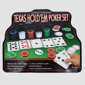 Cardinal Texas Hold'em Poker Set 200 Chips Cards Dealer Button Tin 1425 New